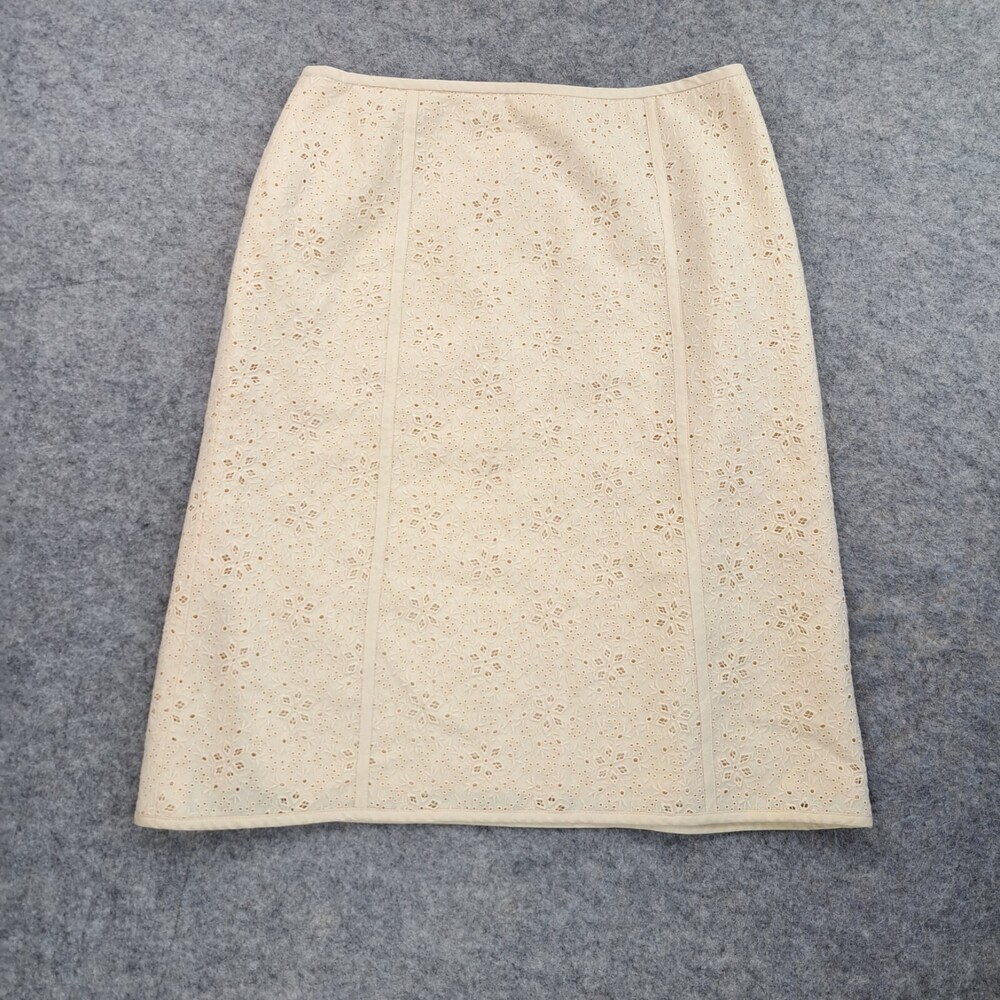 Escada Skirt Womens Large 42 Cream Eyelet Lace A Line Pencil Slip Lined Career